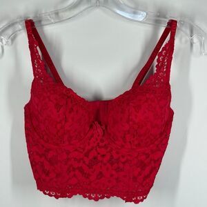 Victoria’s Secret Body by Victoria red lace lined Demi long bra size 34B